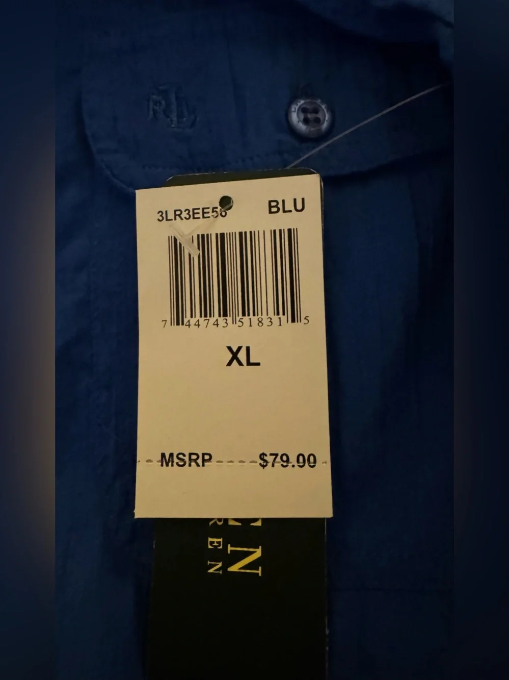 Lauren Ralph Lauren Coverup 100% Cotton Blue Coverup Size XL ** NWT**